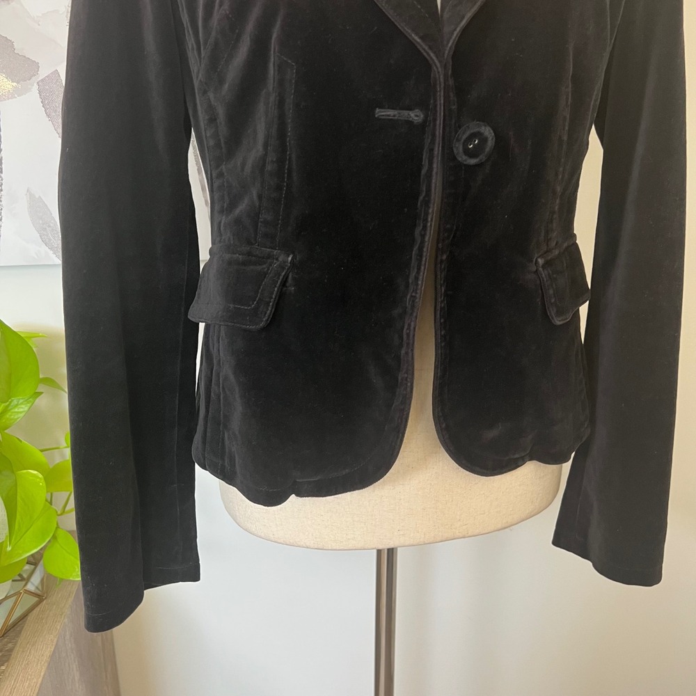 Vintage Esprit Blazer Womens 6 Black Velvet One Button Notch Lapel Jacket - Picture 6 of 11